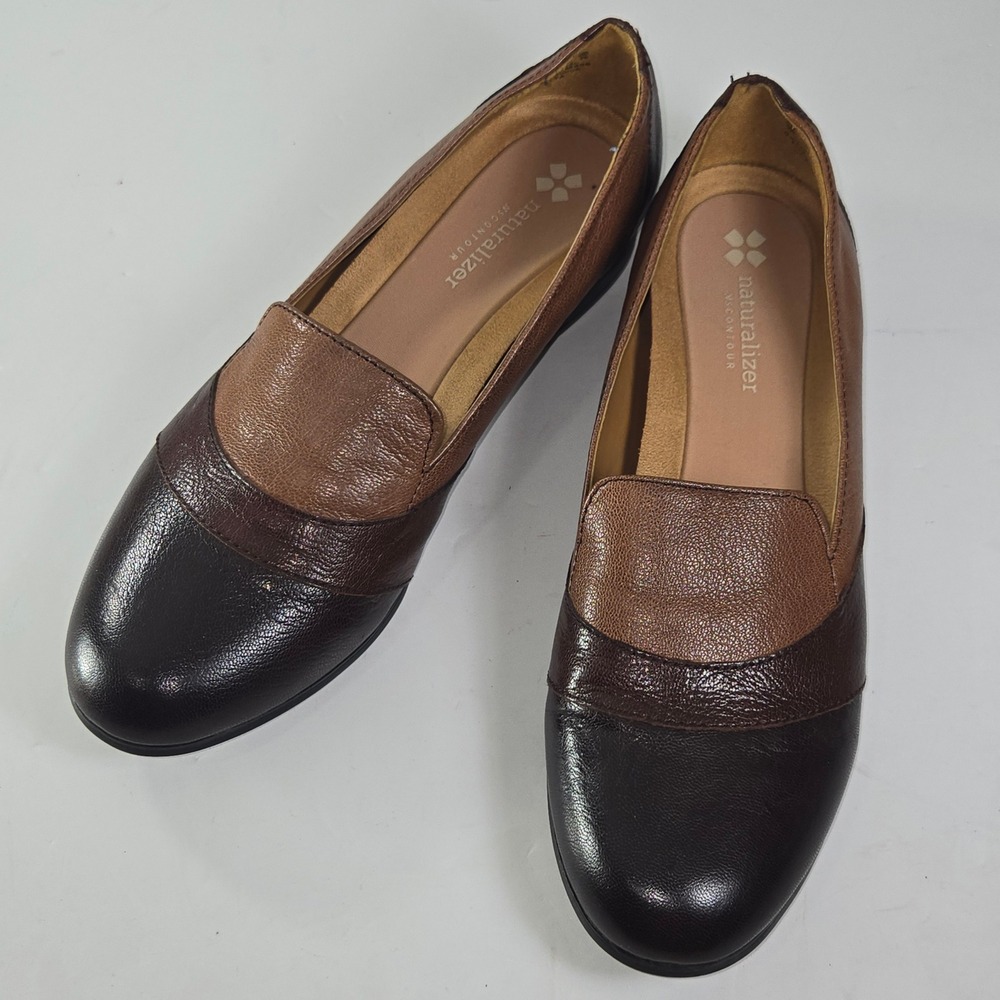 Naturalizer Coretta Women Brown Leather Block‎ Heel Loafer N5 Contour Size 9M
